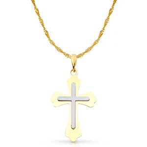 14K Gold Cross Charm Pendant with 1.2mm Singapore Chain Necklace