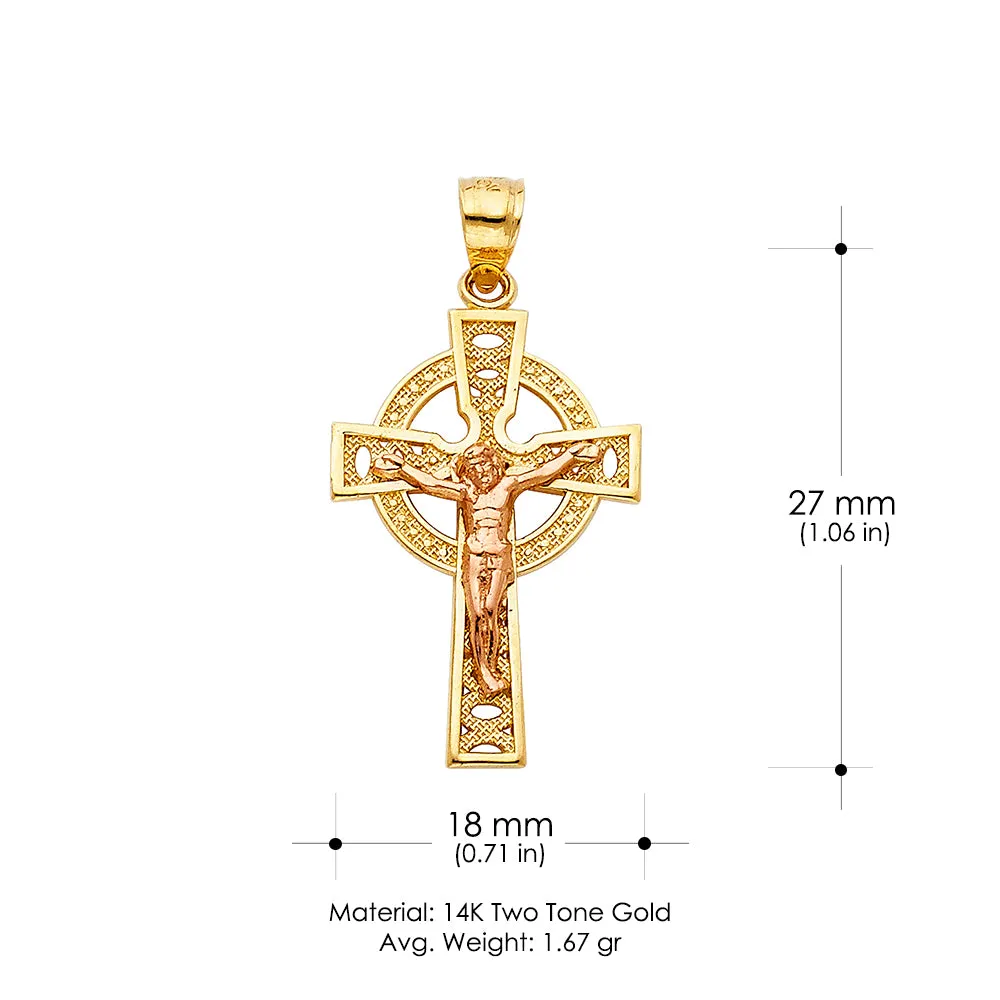 14K Gold Crucifix Charm Pendant with 1.8mm Singapore Chain Necklace