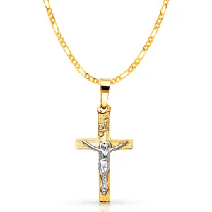 14K Gold Crucifix Pendant with 2mm Figaro 3 1 Chain