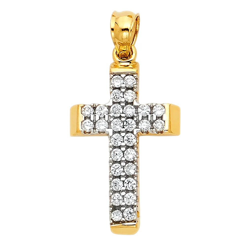 14K Gold CZ Cross Charm Pendant with 1.2mm Singapore Chain Necklace