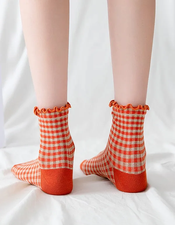 2 Pairs 6 Colors Plaid Cotton Socks for Women