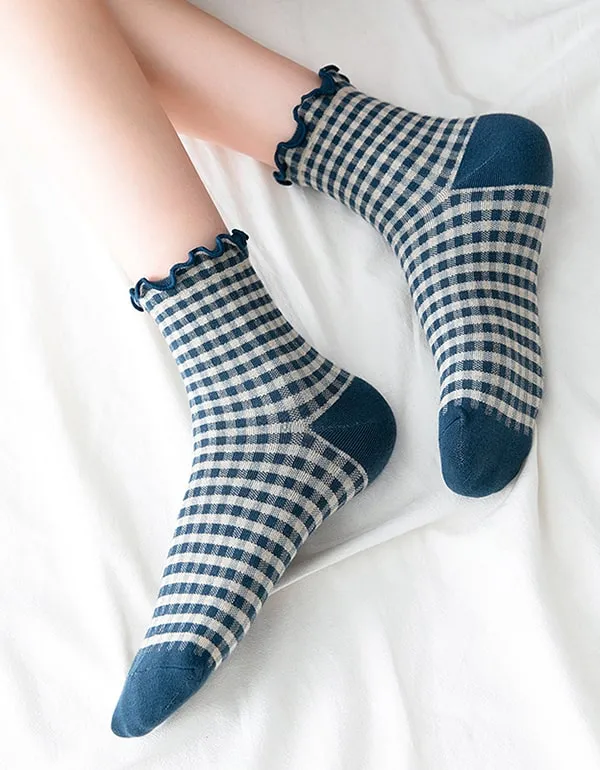 2 Pairs 6 Colors Plaid Cotton Socks for Women