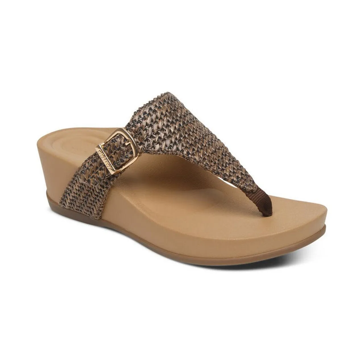 Aetrex Women's Kate Thong Wedge Sandal Brown Woven