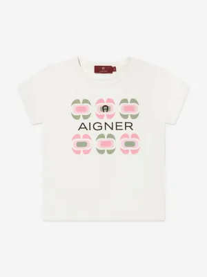 Aigner Girls Logo T-Shirt in Ivory