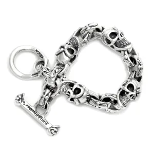 Alternating Immortal Cross and Good Luck Skull Links Bracelet