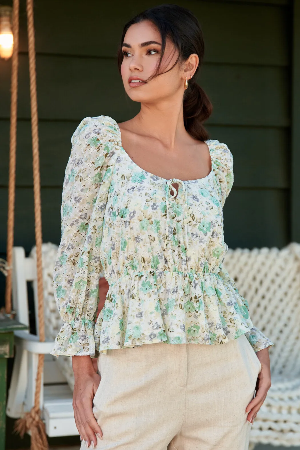 Angelique Floral Eyelet Peplum Top