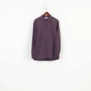 Austin Reed Signature Men XL L Casual Shirt Purple Striped Cotton Italian Fabric Long Sleeve Top