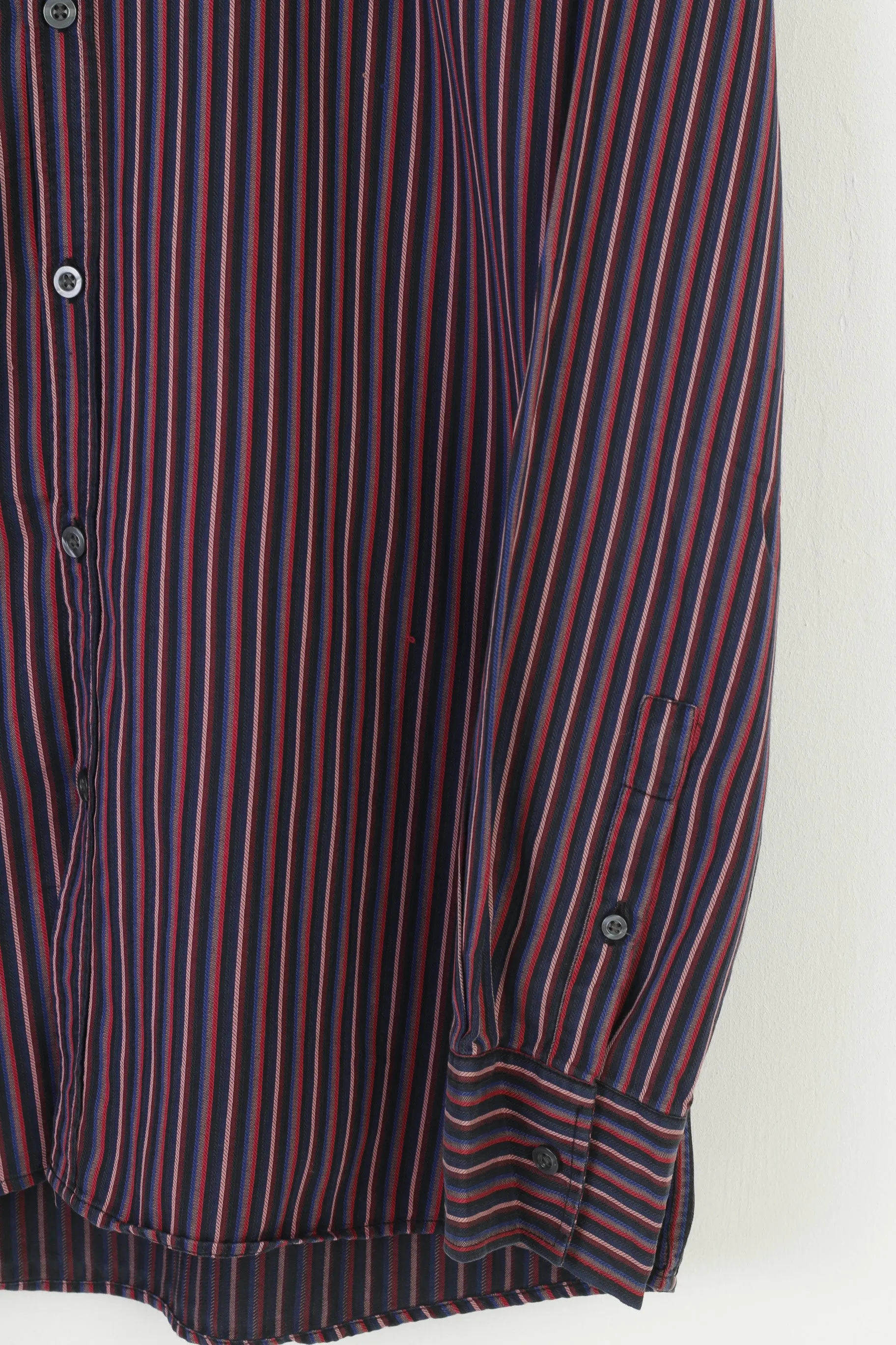 Austin Reed Signature Men XL L Casual Shirt Purple Striped Cotton Italian Fabric Long Sleeve Top