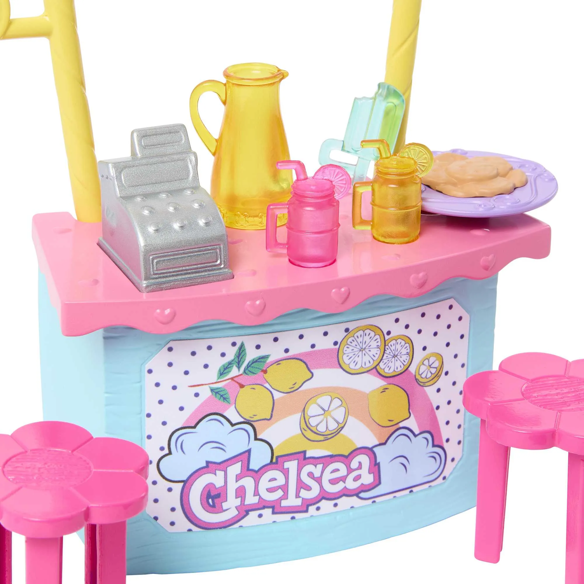 Barbie Chelsea Lemonade Stand Playset With Brunette Small Doll, Puppy, Stand & Accessories Barbie Chelsea Doll & Accessories, Lemonade Stand Playset With Brunette Small Doll, Puppy, Stand & Pieces