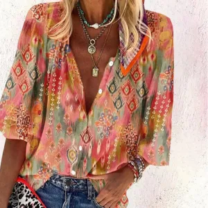 BerryBetty - Casual Ethnic Print Blouse