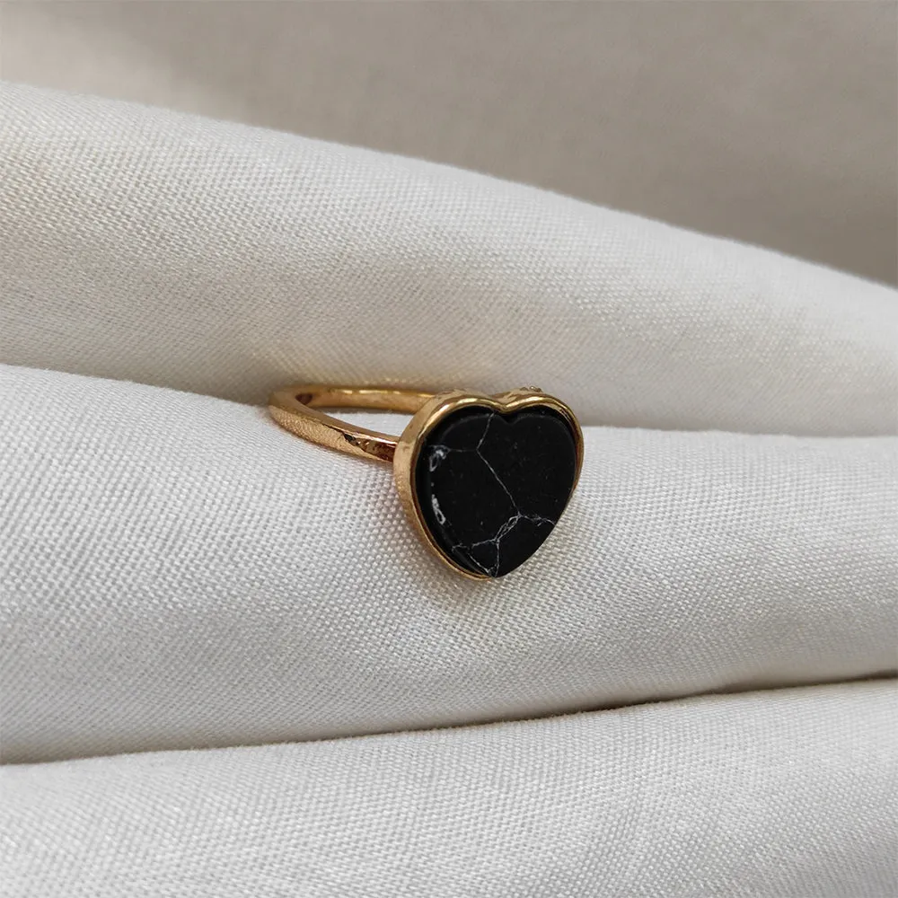 Bhavi Jewels Gold Plated Black Heart Turquoise Finger Ring