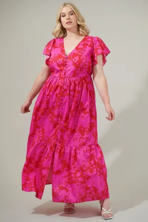 Blissa Floral Button Midi Dress Curve