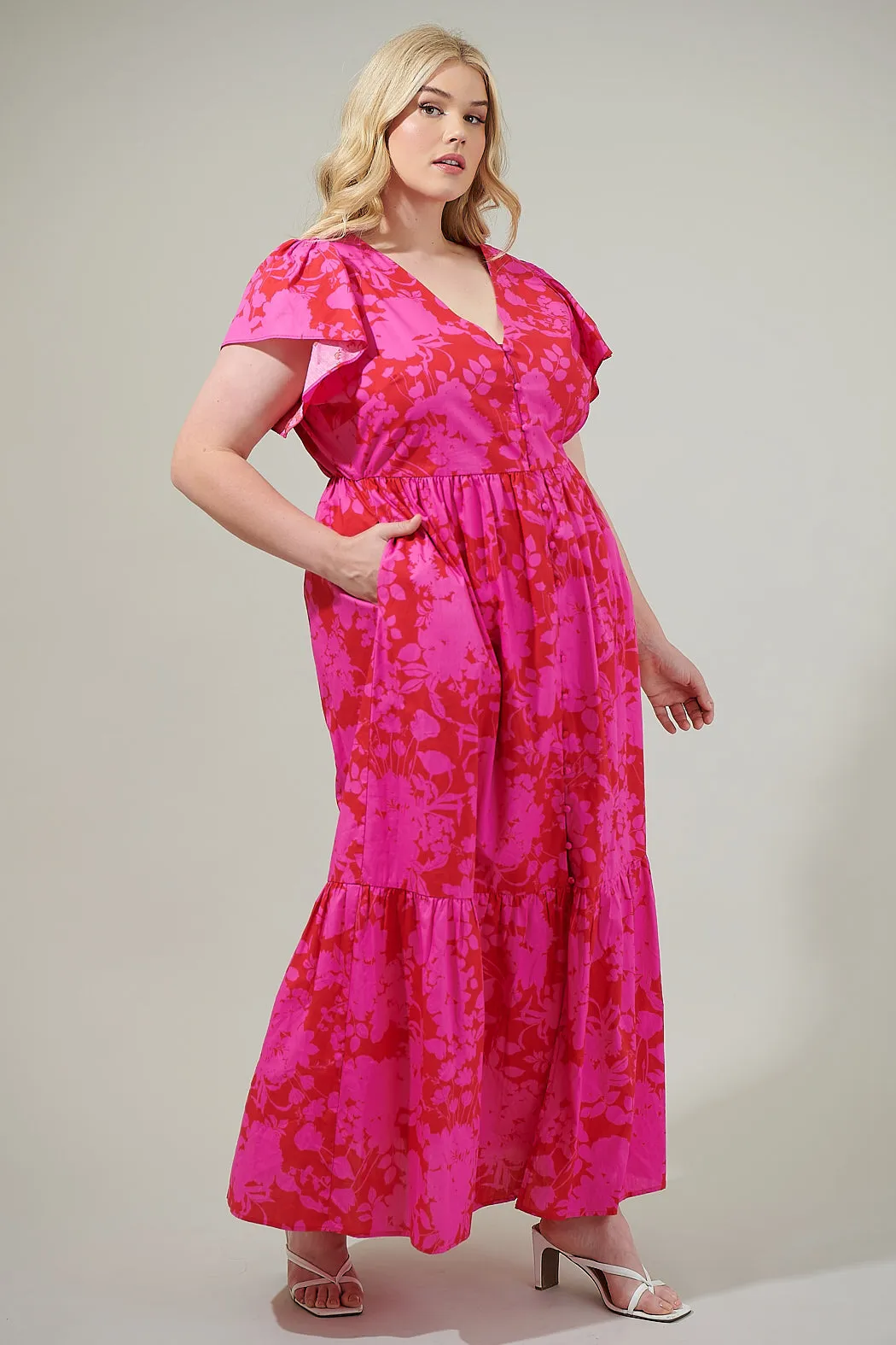 Blissa Floral Button Midi Dress Curve