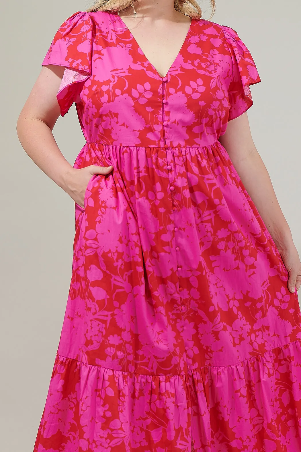 Blissa Floral Button Midi Dress Curve