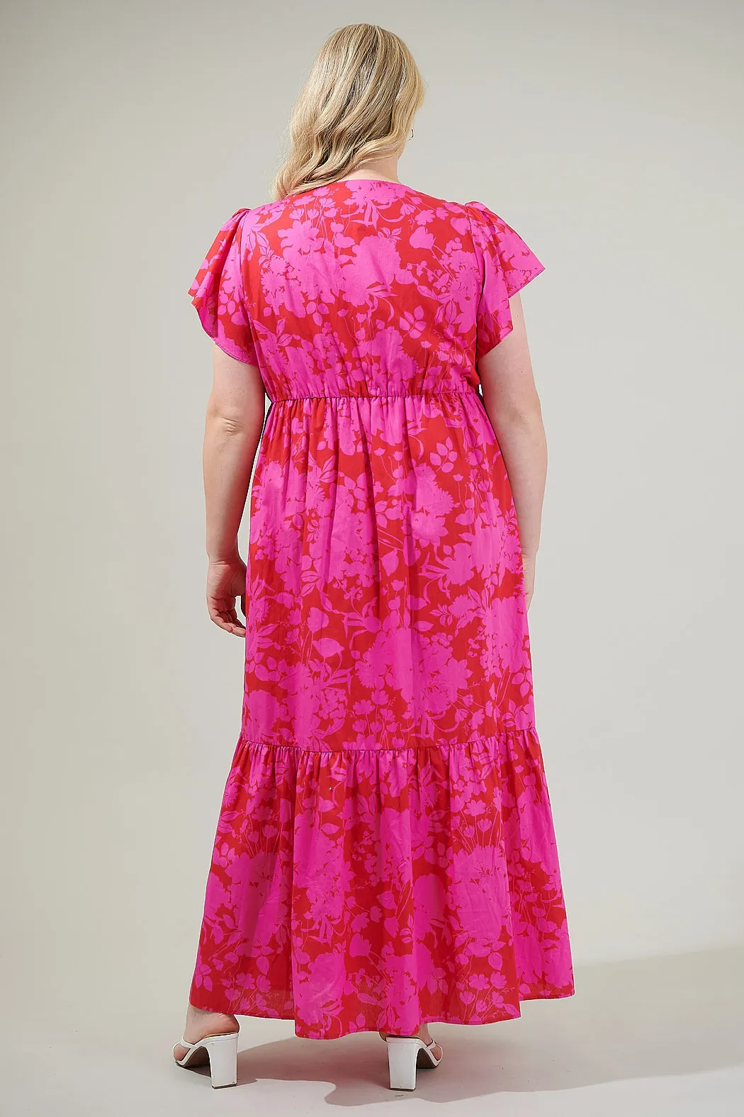 Blissa Floral Button Midi Dress Curve