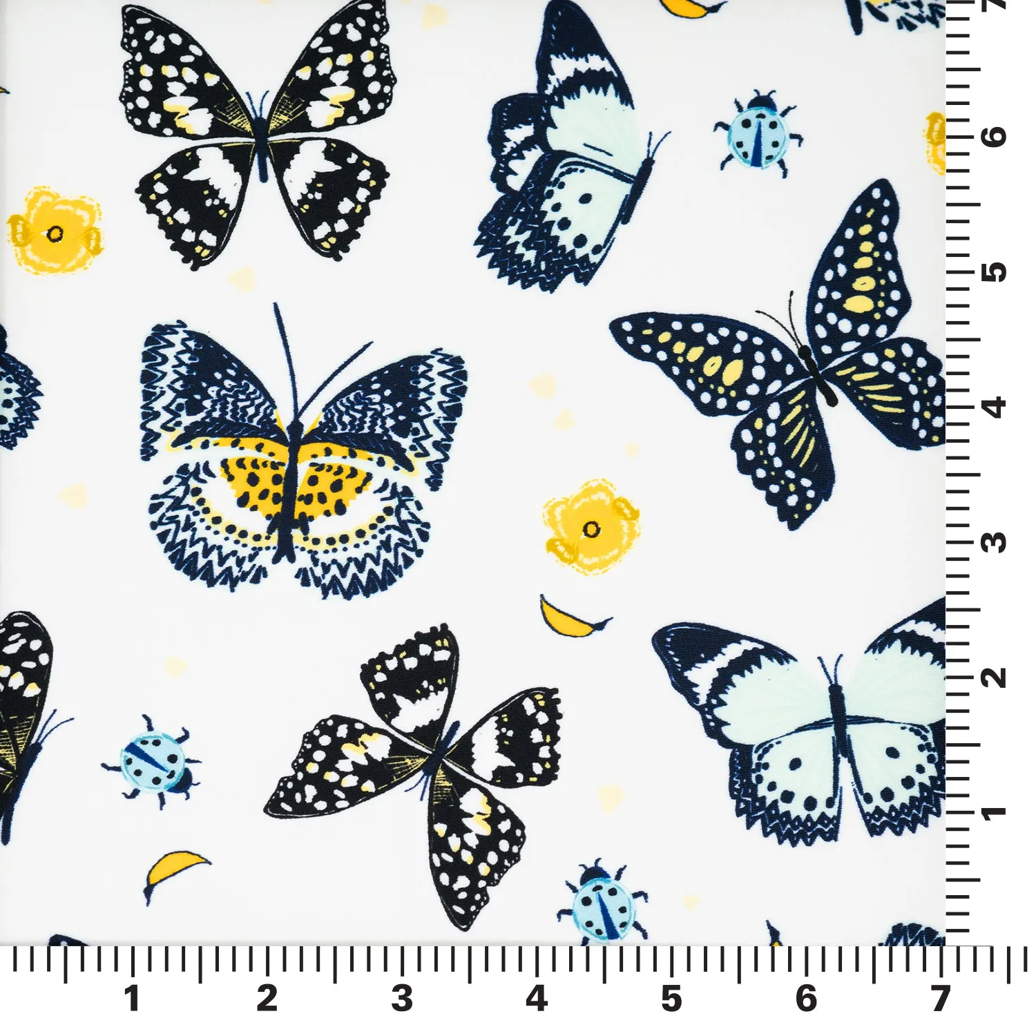 Butterflies and Ladybugs Printed Spandex Fabric | Blue Moon Fabrics