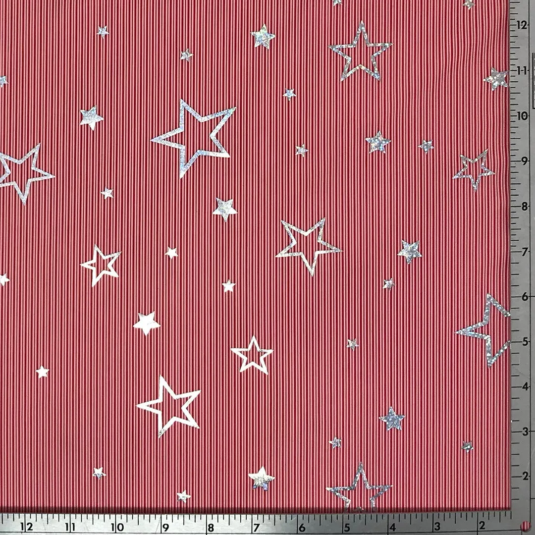 Candy Stripe Stars Foil Printed Spandex | Blue Moon Fabrics