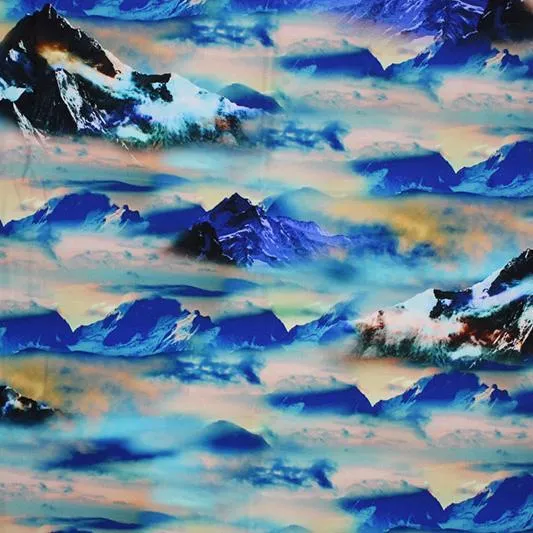 Cloudy Mountain Range Printed Spandex | Blue Moon Fabrics