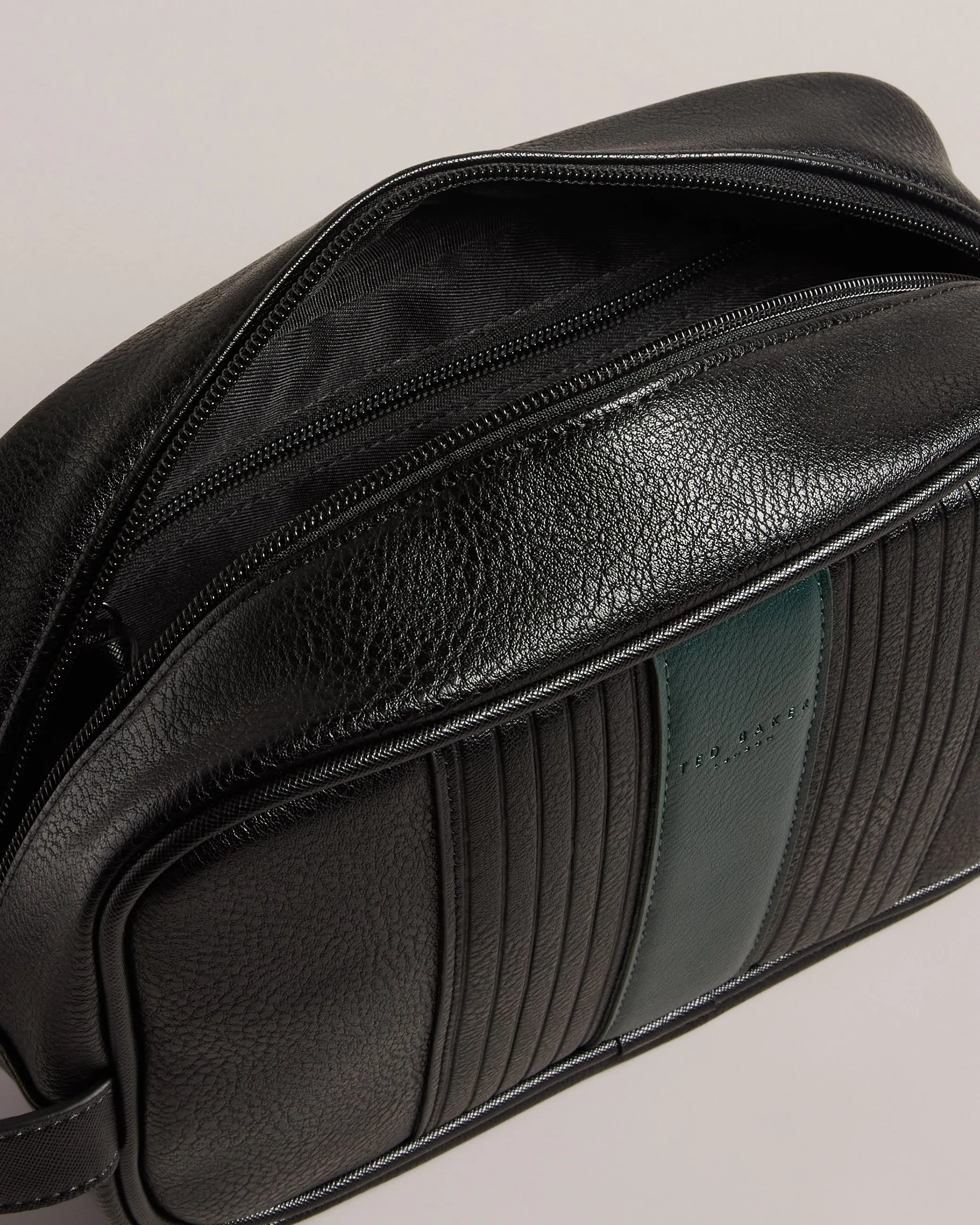 Evens Striped Faux Leather Washbag Black