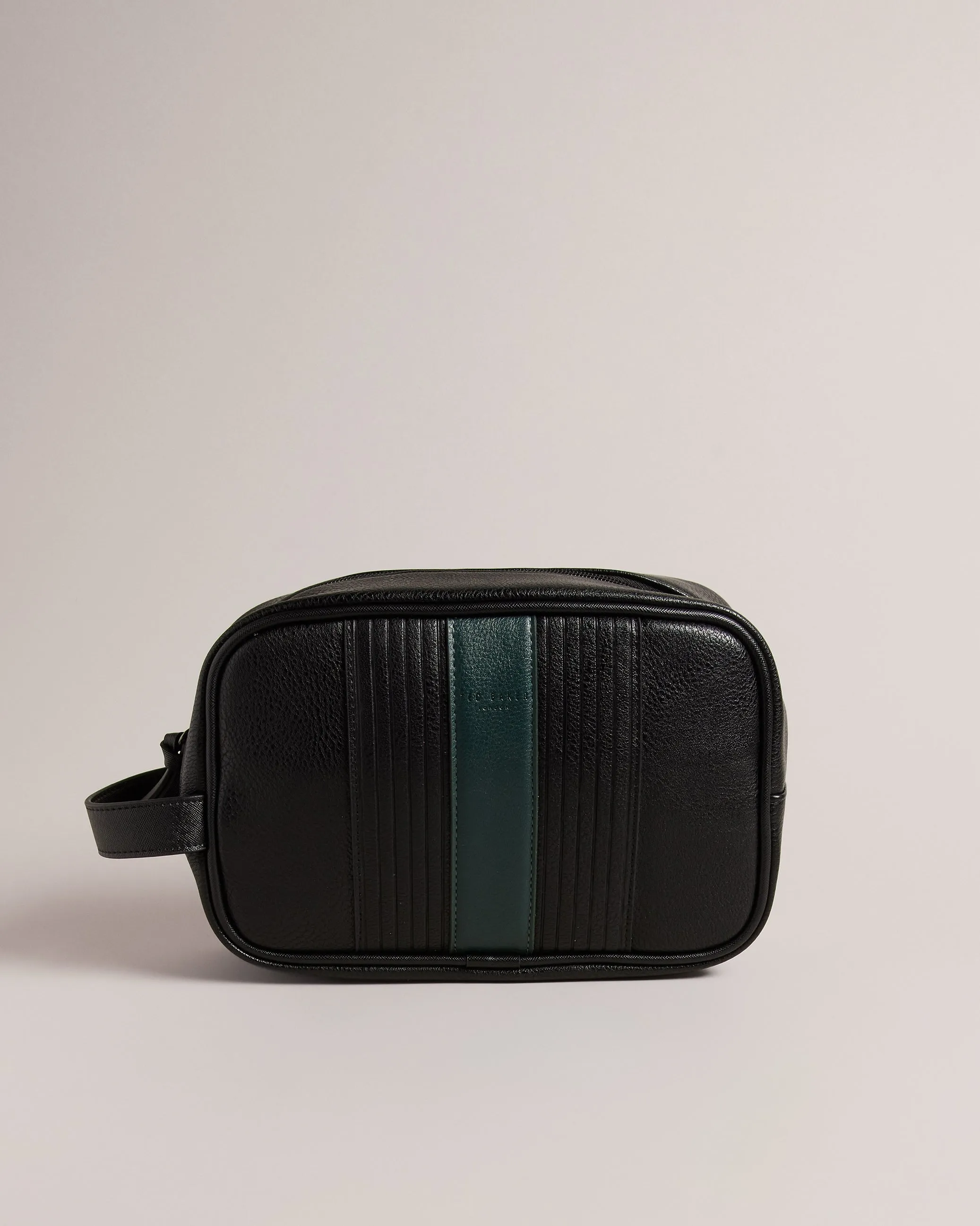 Evens Striped Faux Leather Washbag Black