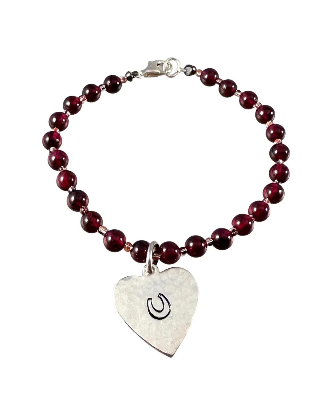 Garnet Beaded Horse Shoe Charm Bracelet