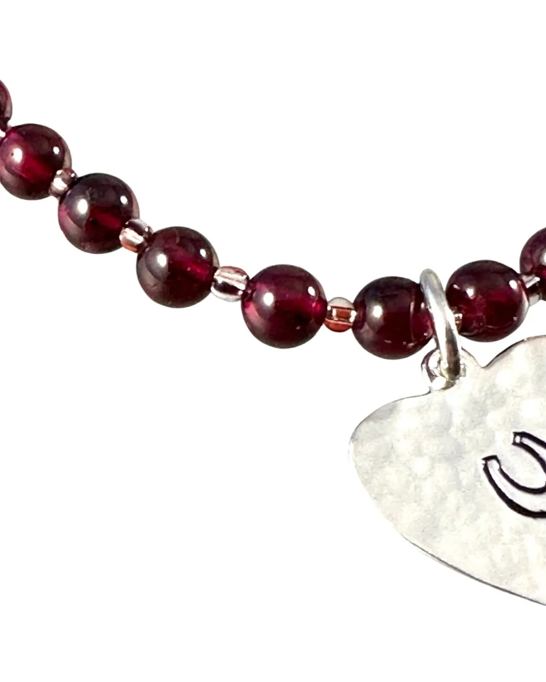 Garnet Beaded Horse Shoe Charm Bracelet