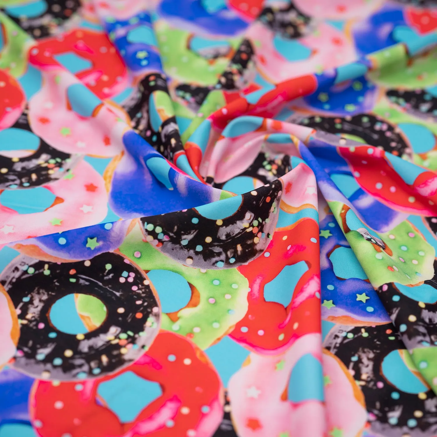 Glazed Doughnuts Printed Spandex Fabric | Blue Moon Fabrics