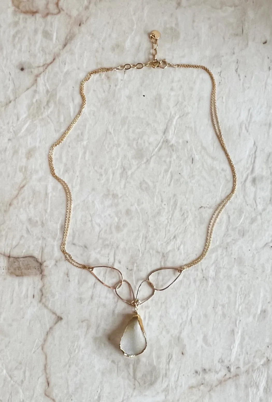 Golden Links White Druzy Necklace