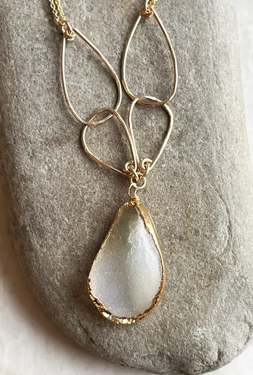 Golden Links White Druzy Necklace