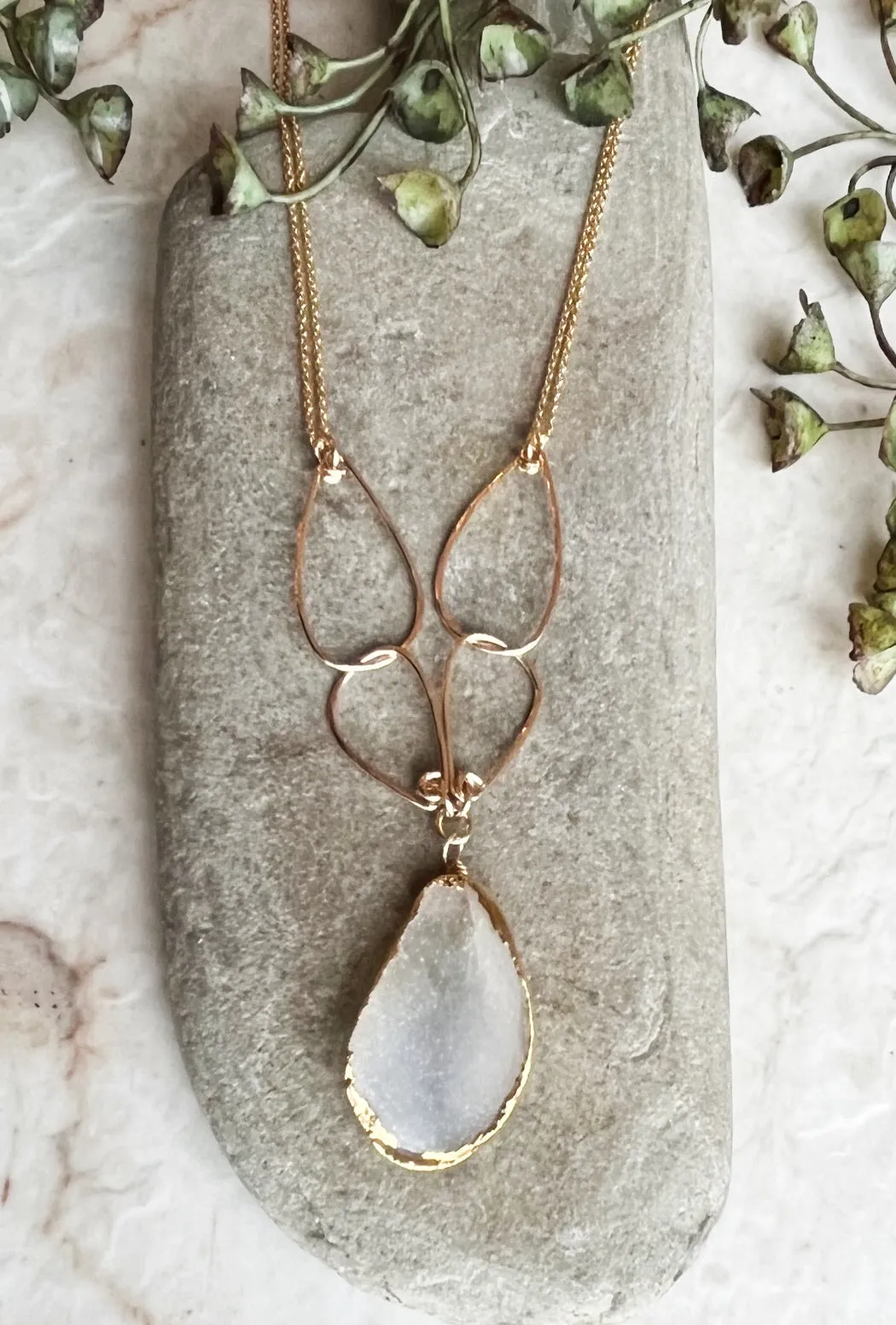 Golden Links White Druzy Necklace