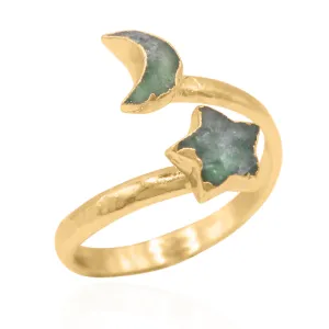 Isla Aventurine Moon & Star Ring | 18k Gold Plated