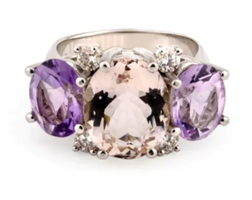 Medium 18kt White Gold GUM DROP™  Ring with Morganite and Rock Crystal