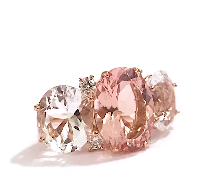 Medium 18kt White Gold GUM DROP™  Ring with Morganite and Rock Crystal