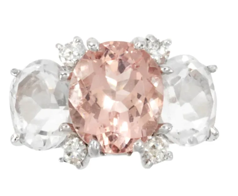 Medium 18kt White Gold GUM DROP™  Ring with Morganite and Rock Crystal