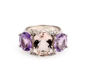 Medium 18kt White Gold GUM DROP™  Ring with Morganite and Rock Crystal