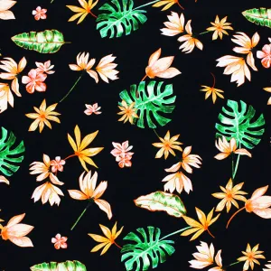 Painted Monstera Leaves Printed Spandex Fabric | Blue Moon Fabrics