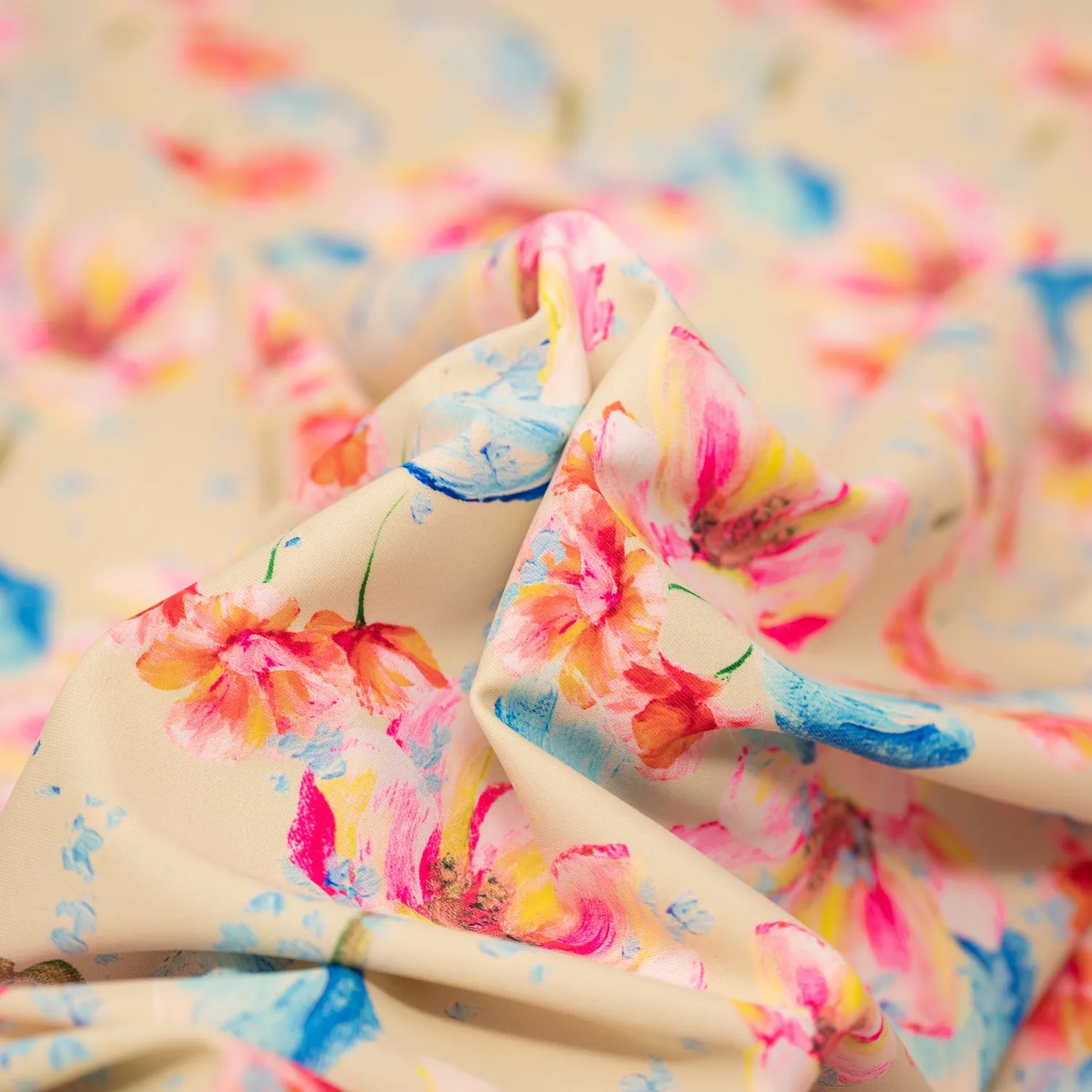 Painterly Flowers Printed Spandex Fabric | Blue Moon Fabrics