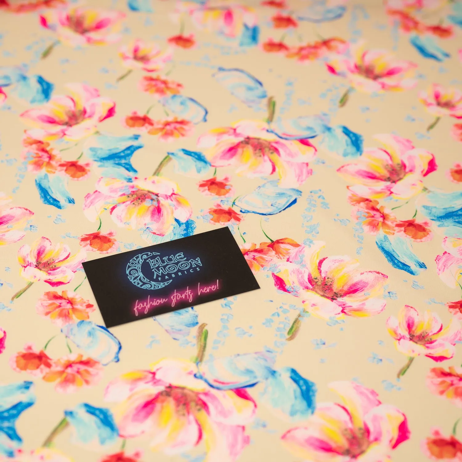 Painterly Flowers Printed Spandex Fabric | Blue Moon Fabrics