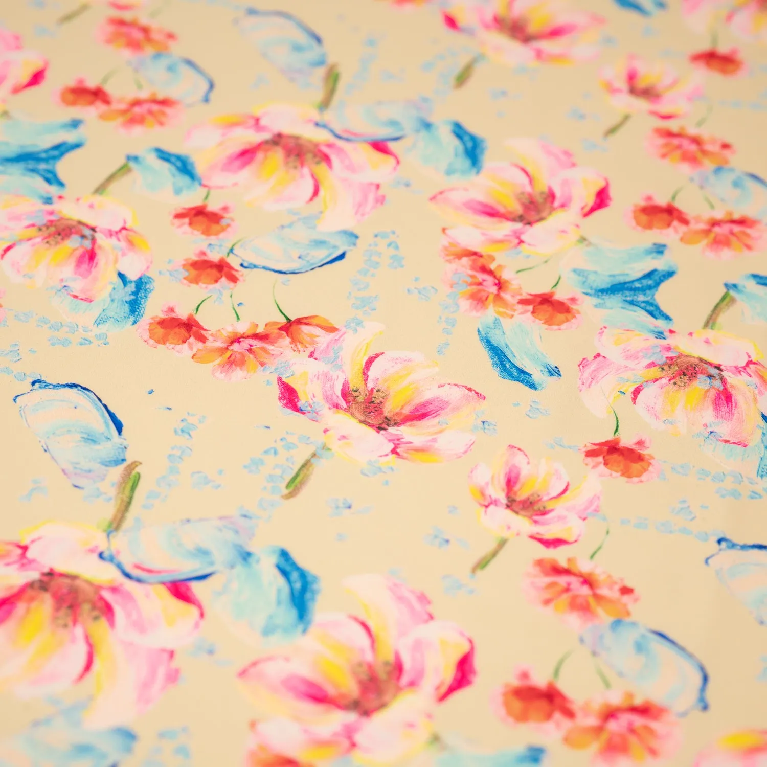 Painterly Flowers Printed Spandex Fabric | Blue Moon Fabrics