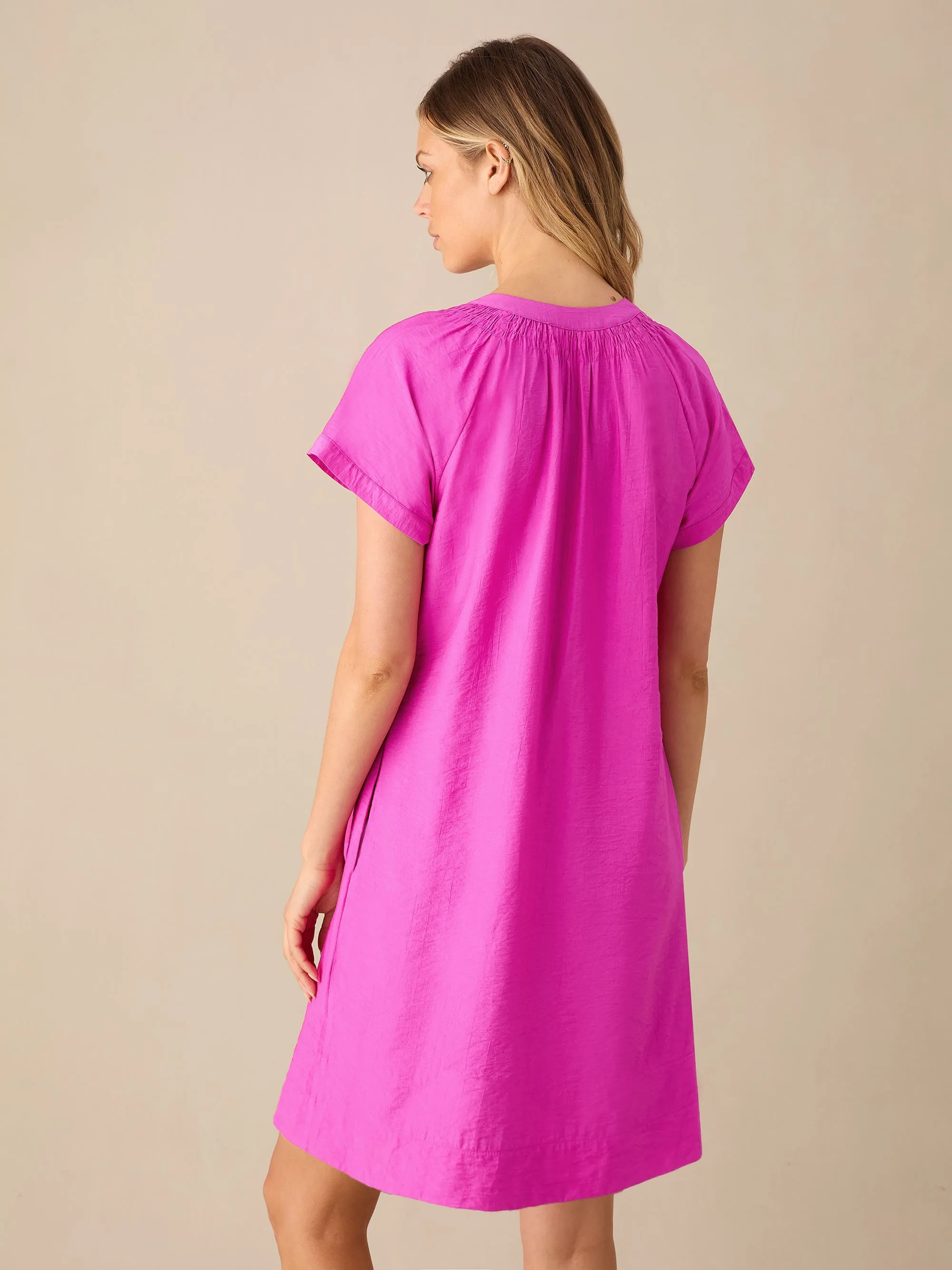 Pink Gathered Neck Short Dress