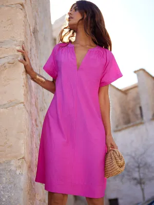 Pink Gathered Neck Short Dress