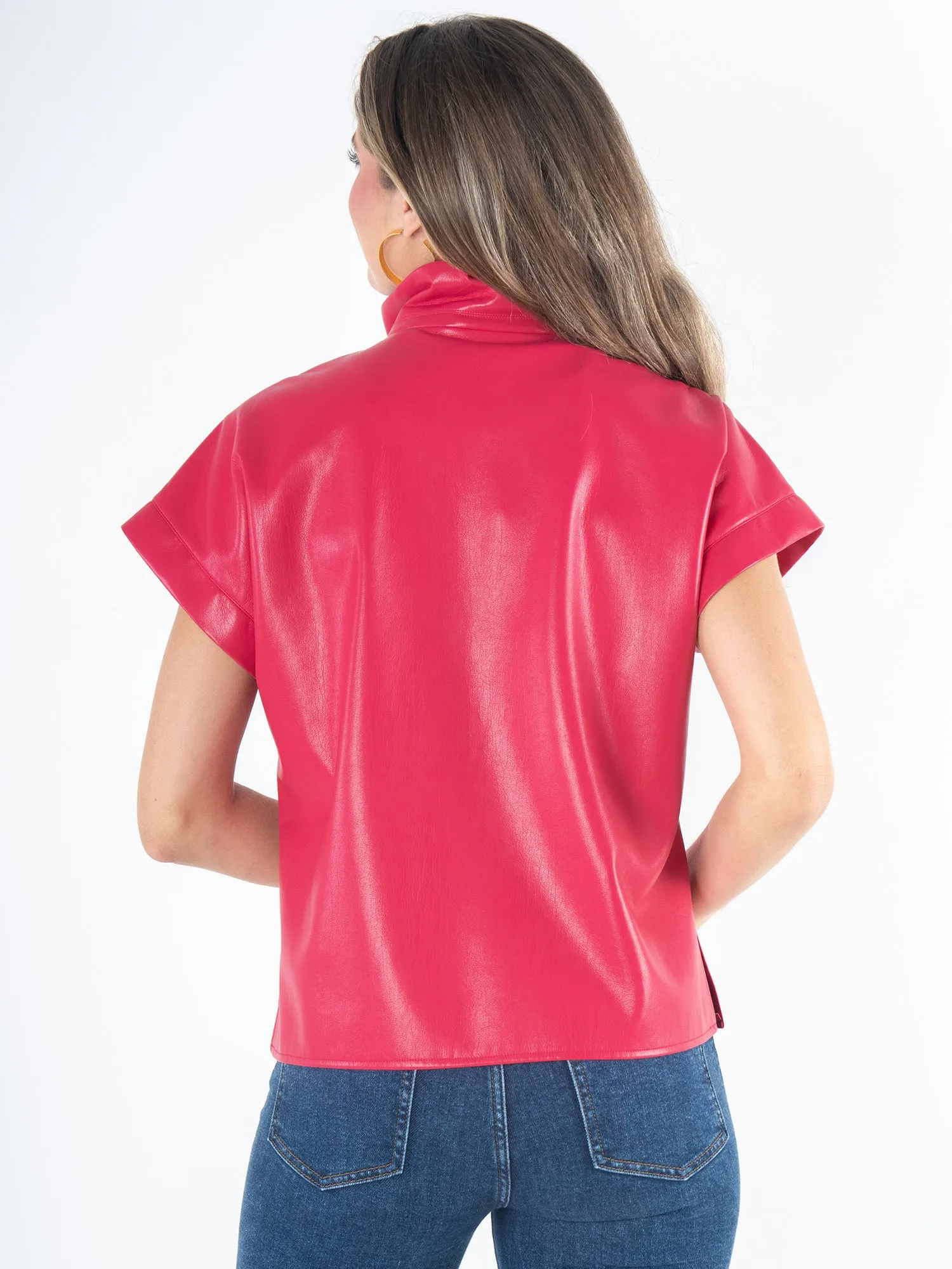 Poppy Pullover - Rose Red Faux Leather