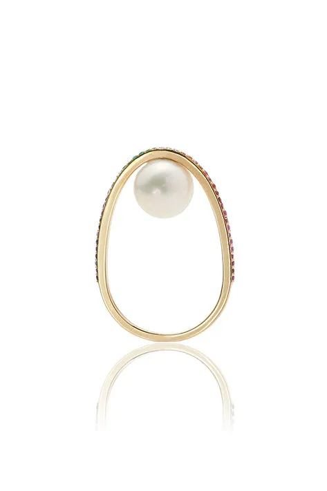 Rainbow Pearl Orbit Ring