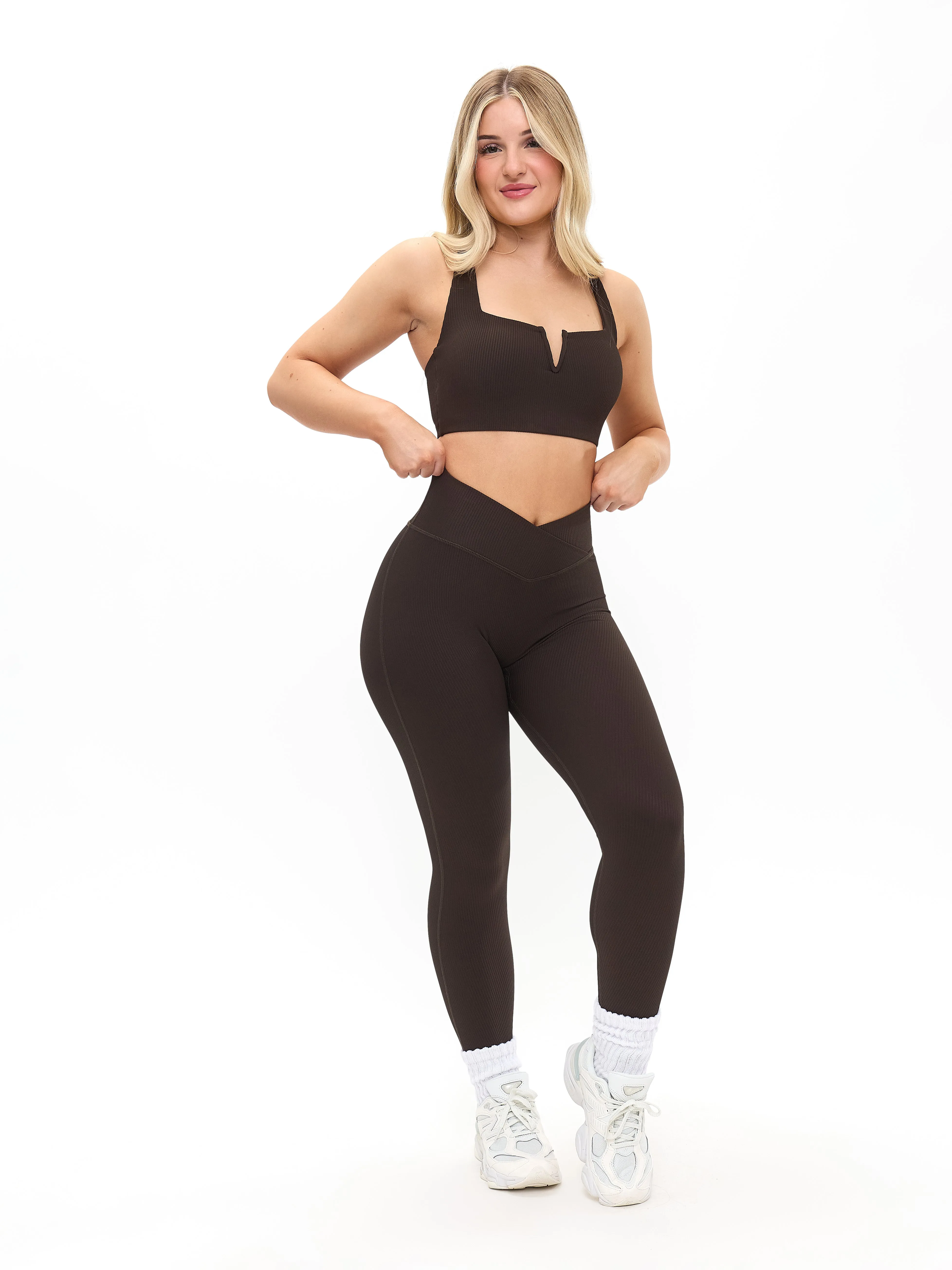 Ribbed Cross Waist Legging - Cold Brew