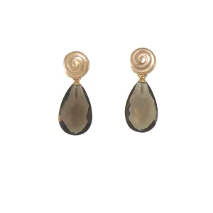 Smoky Quartz Gratitude Swirl Faceted Earrings 24K Fair Trade Gold Vermeil