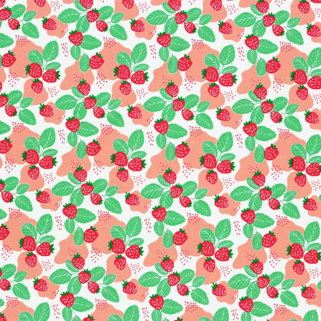 Strawberry Leaves Blush Mush Printed Spandex Fabric | Blue Moon Fabrics