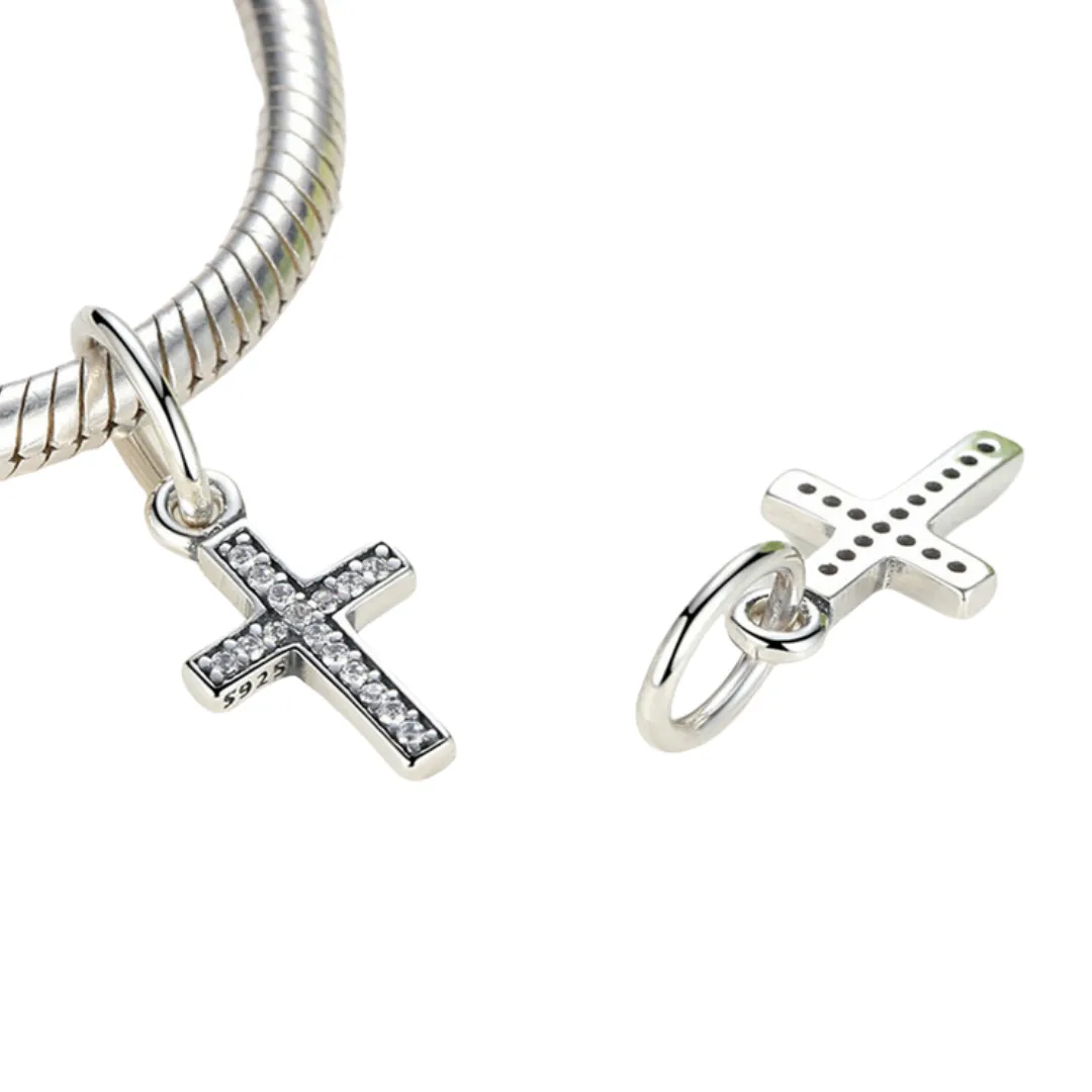 Symbol of Faith Cross Dangle Charm Pendant 925 Sterling Silver