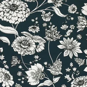 Unfinished Flowers on Blue Ground Printed Spandex Fabric | Blue Moon Fabrics