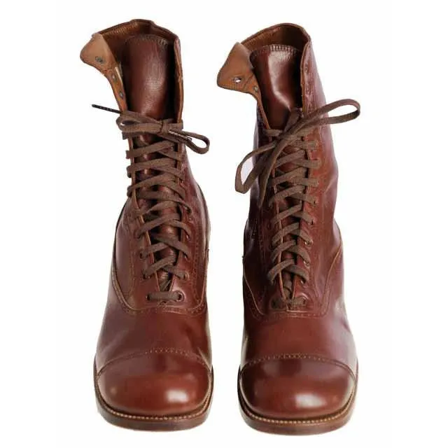 Vintage Brown Leather Boots Early  1920s Girls/Boys  Cap Toe