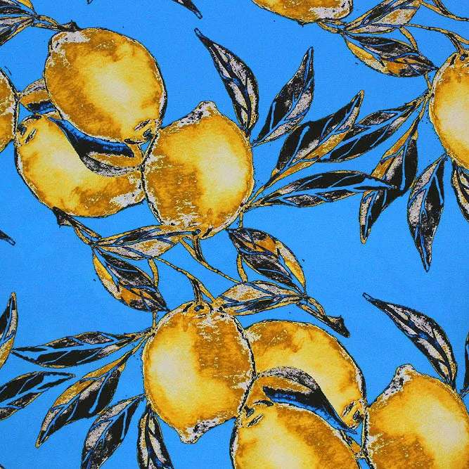 Vintage Lemons on Blue Ground Printed Spandex Fabric | Blue Moon Fabrics